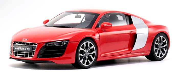 Kyosho 1/18 Audi R8 5.2FSI Brilliant Red / Silver